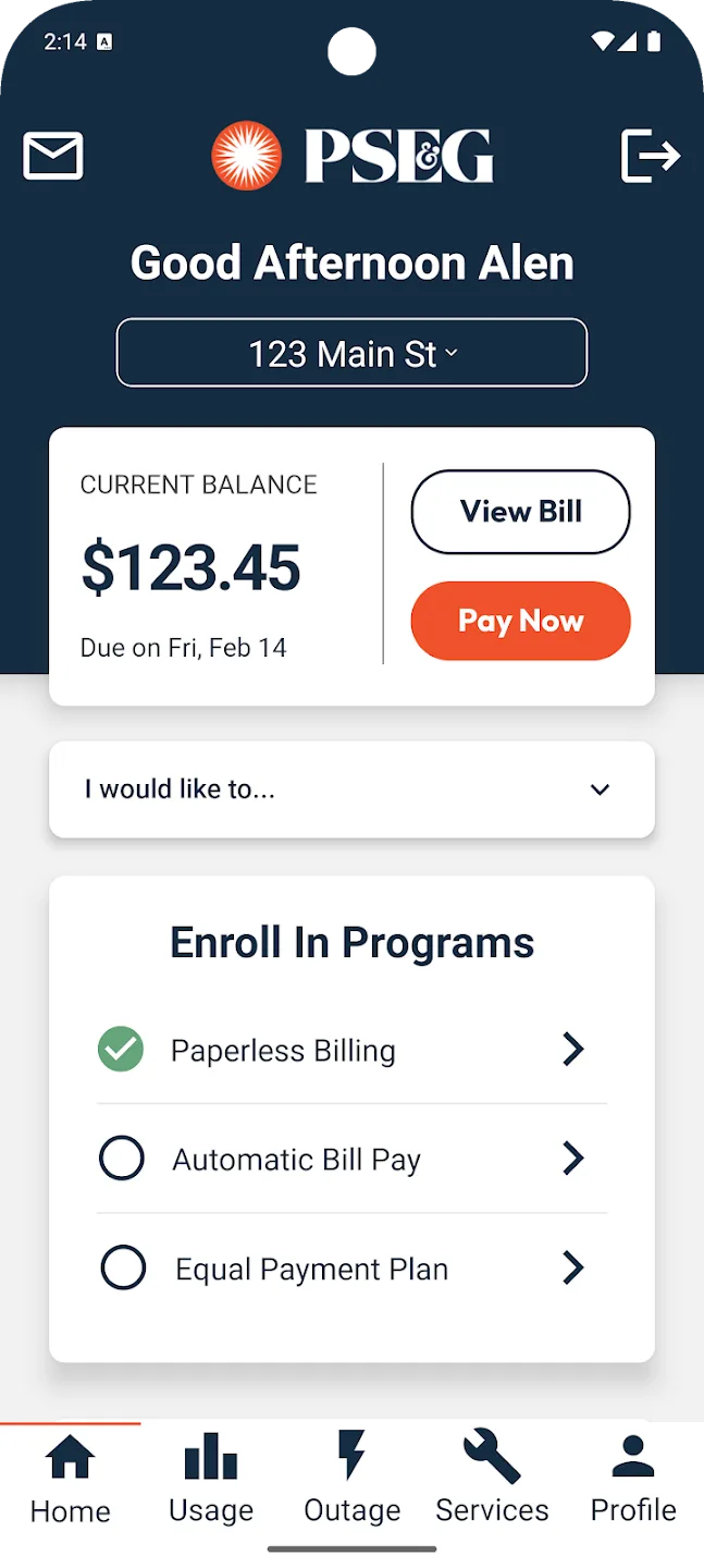 PSEG app home